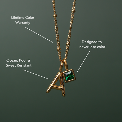 Initial & Birthstone Charm Necklace