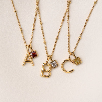 Initial & Birthstone Charm Necklace