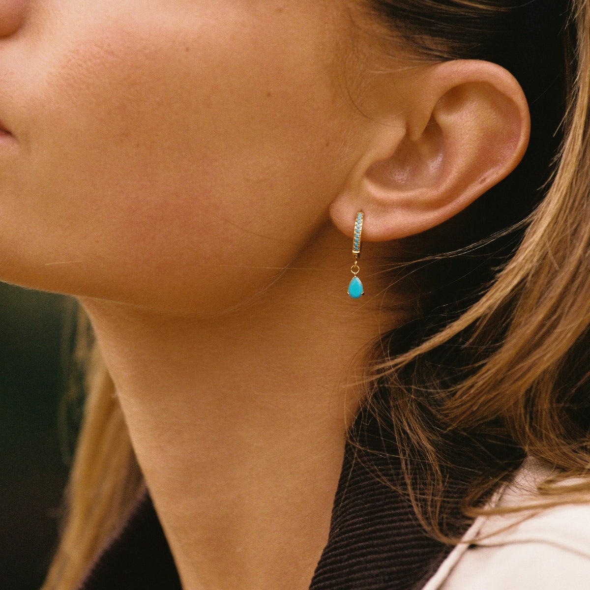Turquoise Drop Hoops